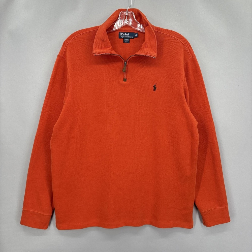Polo Ralph Lauren Sweater Mens XL Orange 1/4 Zip Mock Neck Ribbed Pullover